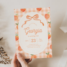 Gingham Peach Birthday Einladung