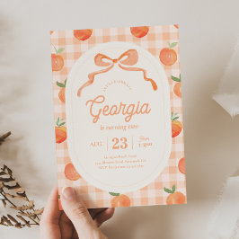 Gingham Peach Birthday Einladung
