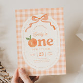 Gingham Peach First Birthday Einladung