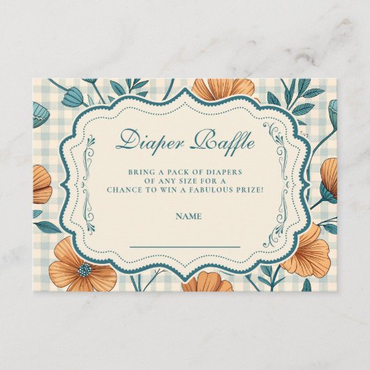 Gingham Peach Floral Diapper Raffle Begleitkarte (Vorderseite)