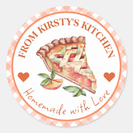 Gingham Peach Pie Label Runder Aufkleber (Vorderseite)