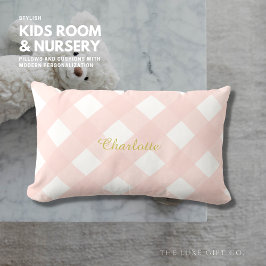 Gingham Personalisiert Pink Lumbar Kissen Kissen K