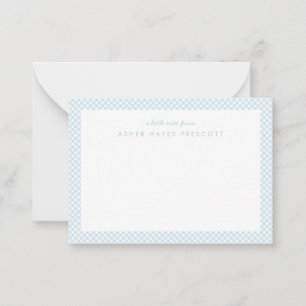 Gingham personalisierte Kinder blau Mitteilungskarte