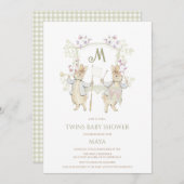 Gingham Peter das Rabbit Wappen Twins Baby Dusche Einladung (Vorne/Hinten)