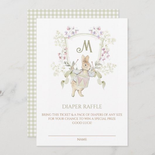 Gingham Peter der Rabbit Baby Duwer Diaper Raffle Einladung (Vorne/Hinten)