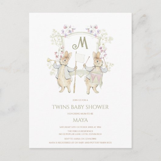 Gingham Peter der Rabbit Twins Baby Showbudget Postkarte (Vorderseite)
