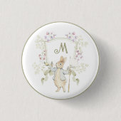 Gingham Peter die Rabbit Blue Monogram Baby Dusche Button (Vorderseite)