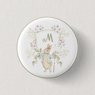 Gingham Peter die Rabbit Blue Monogram Baby Dusche Button