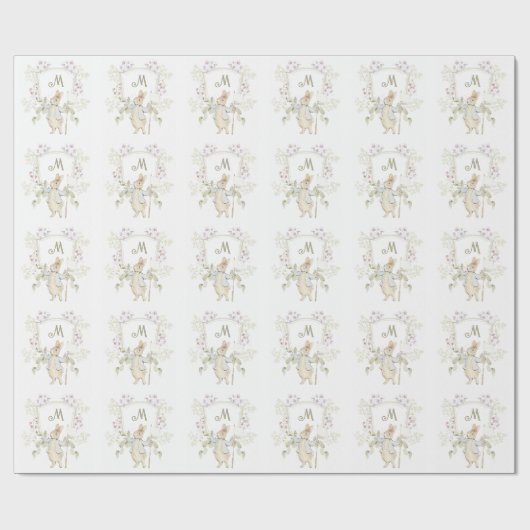 Gingham Peter die Rabbit Blue Monogram Baby Dusche Geschenkpapier (Flach)