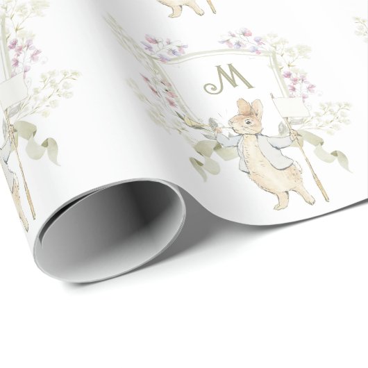 Gingham Peter die Rabbit Blue Monogram Baby Dusche Geschenkpapier (Rolleneckpunkt)