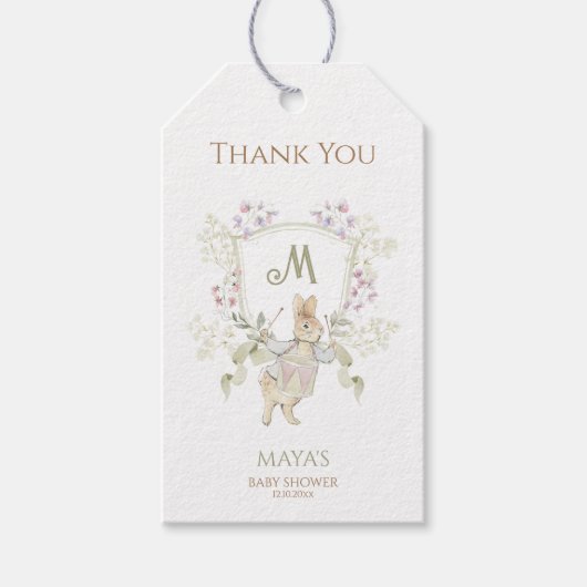 Gingham Peter die Rabbit Monogram Baby Dusche Geschenkanhänger (Vorderseite)