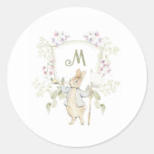 Gingham Peter die Rabbit Monogram Baby Dusche Runder Aufkleber (Vorderseite)