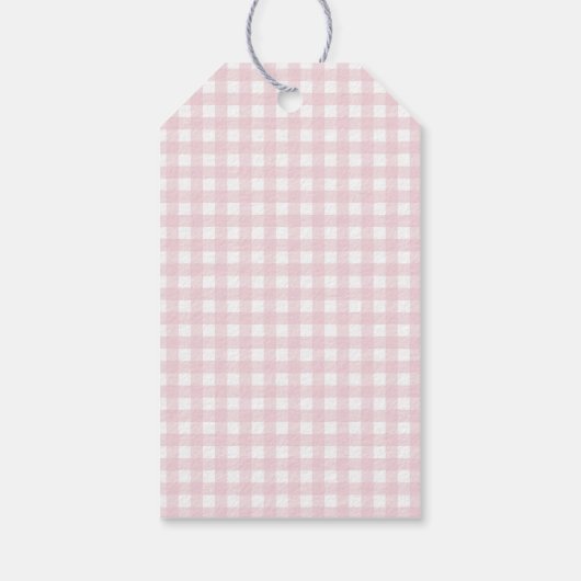 Gingham Peter die Rabbit Pink Monogram Baby Dusche Geschenkanhänger (Rückseite)