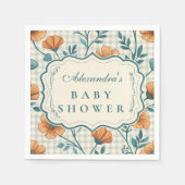 Gingham-Pfirsich-Blumen-Baby-Party Serviette (Vorderseite)