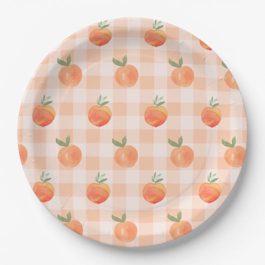 Gingham-Pfirsich-Papierplatten Pappteller (Vorderseite)