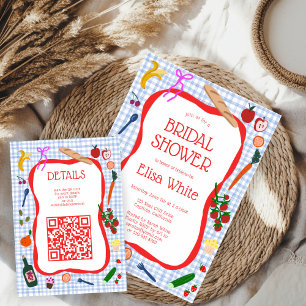 Gingham Picknick Modern Süß INDIVIDUELLER QR Braut Begleitkarte