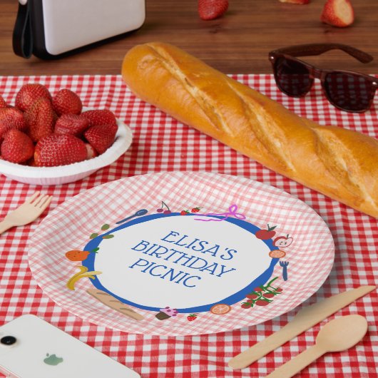 Gingham-Picknick Moderne Geburtstagsfeier CUSTOM Pappteller (Picknick)