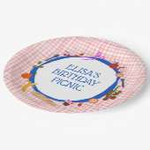 Gingham-Picknick Moderne Geburtstagsfeier CUSTOM Pappteller (Schrägansicht)