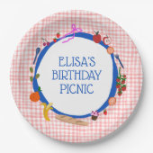 Gingham-Picknick Moderne Geburtstagsfeier CUSTOM Pappteller (Vorderseite)