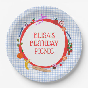 Gingham-Picknick Moderne Geburtstagsfeier CUSTOM Pappteller