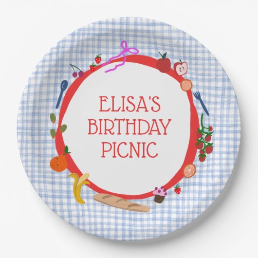 Gingham-Picknick Moderne Geburtstagsfeier CUSTOM Pappteller (Vorderseite)