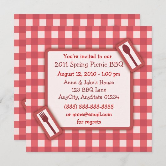 Gingham Picnic GRILLEN Einladung (Vorne/Hinten)
