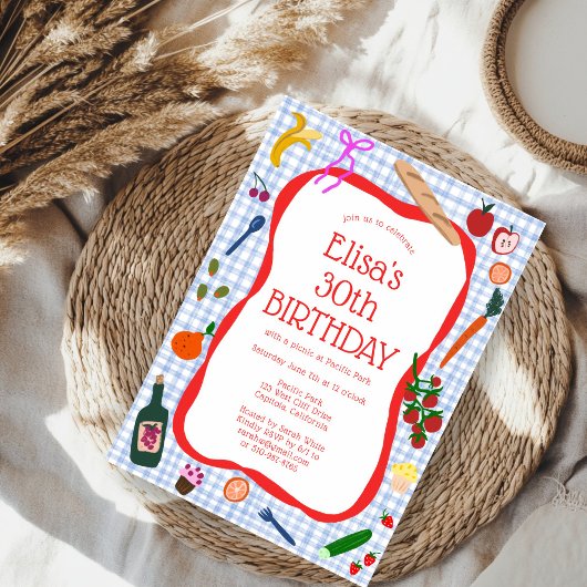 Gingham Picnic Modern Cute CUSTOM BIRTHDAY PARTY Einladung