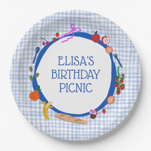 Gingham Picnic Modern Cute CUSTOM BIRTHDAY PARTY Pappteller (Vorderseite)