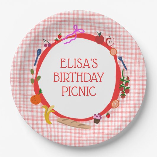 Gingham Picnic Modern Cute CUSTOM BIRTHDAY PARTY Pappteller (Vorderseite)