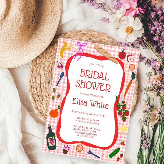 Gingham Picnic Modern Niedliches CUSTOM Brautparty Einladung