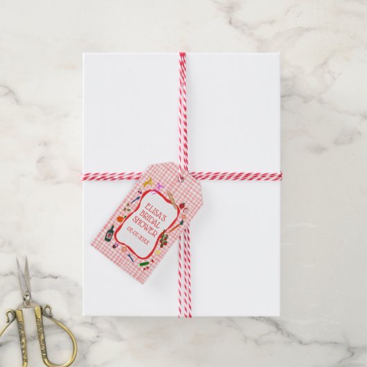 Gingham Picnic Modern Niedliches CUSTOM Brautparty Geschenkanhänger (Mit Garn)