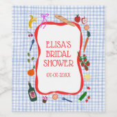 Gingham Picnic Modern Niedliches CUSTOM Brautparty Weinetikett (Einzelnes Label)