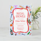 Gingham Picnic Modern Niedliches CUSTOM QR Brautpa Einladung (Stehend Vorderseite)