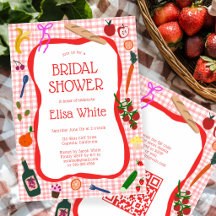 Gingham Picnic Modern Niedliches CUSTOM QR Brautpa