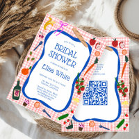 Gingham Picnic Modern Niedliches CUSTOM QR Brautpa