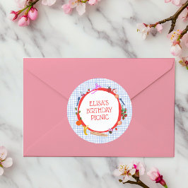 Gingham Picnic Moderne Niedliche CUSTOM BIRTHDAY P Runder Aufkleber