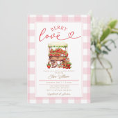 Gingham Pink Berry in Liebe Babydusche Einladung (Stehend Vorderseite)