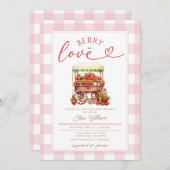 Gingham Pink Berry in Liebe Babydusche Einladung (Vorne/Hinten)