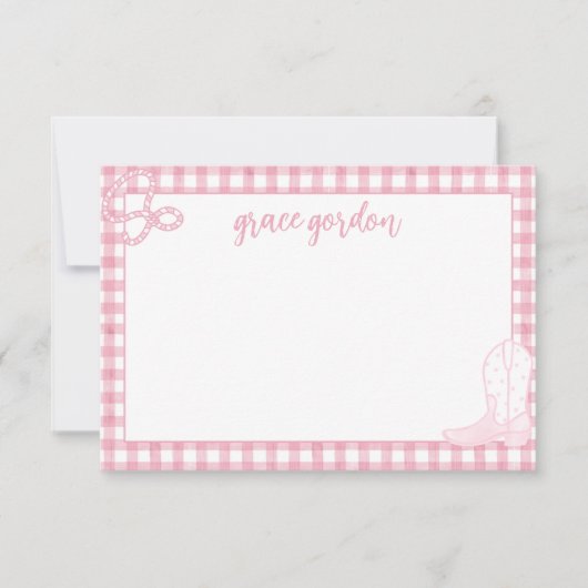 Gingham Pink Boot Girls Stationery Danke Karte (Vorderseite)
