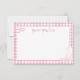 Gingham Pink Boot Girls Stationery Danke Karte