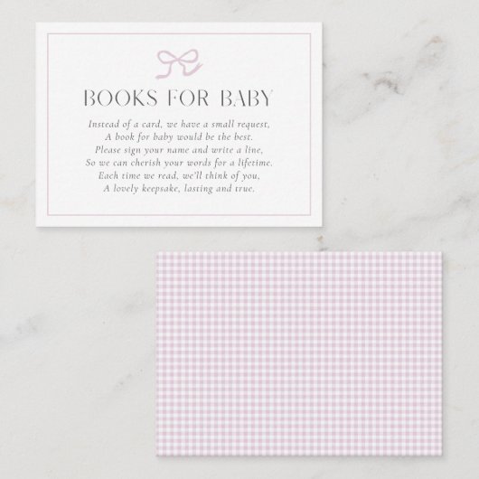 Gingham Pink Bow Baby Girl Baby Showbücher für B Visitenkarte (Vorne/Hinten)