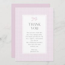 Gingham Pink Bow Baby Girl Danke Karte