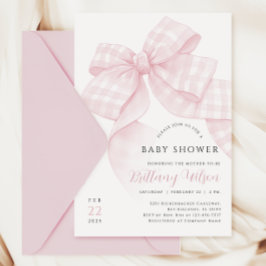 Gingham Pink Bow Baby Shower Einladung