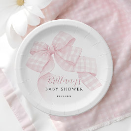Gingham Pink Bow Baby Shower Pappteller