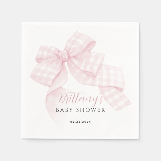 Gingham Pink Bow Baby Shower Serviette (Vorderseite)