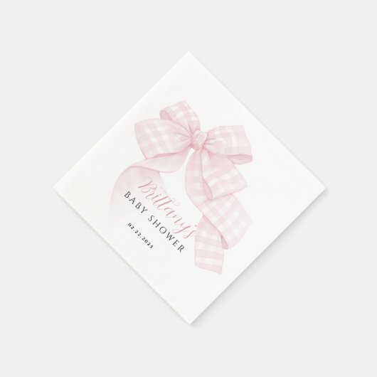 Gingham Pink Bow Baby Shower Serviette (Ecke)