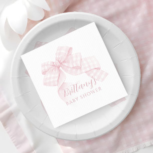 Gingham Pink Bow Baby Shower Serviette