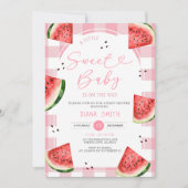 Gingham Pink Bow Watermelon Baby Shower Einladung (Vorderseite)