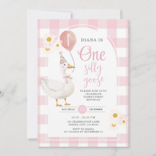 Gingham Pink Daisy Eine Alberne Gans 1. Geburtstag Einladung