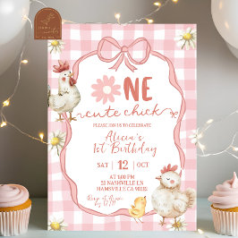 Gingham Pink Daisy One Cute Chick 1st Birthday Einladung